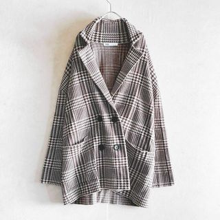 ザラ(ZARA)のZARA ザラ　オーバーサイズ✨千鳥柄　ニット　ロング　ダブルジャケット　S(テーラードジャケット)