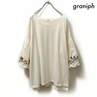 グラニフ(Graniph)のgraniph グラニフ★袖切替 5分袖カットソー 鳥刺繍 アイボリー(カットソー(半袖/袖なし))