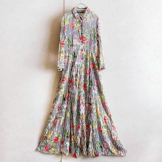 ZARA WOMAN 花柄　ストライプ　ロング　シャツ　ワンピース　黒　白　S(その他)