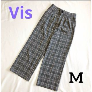 ヴィス(ViS)の【Vis】 ヴィス  チェック ワイドパンツ M グレー 春 ウエストゴム(カジュアルパンツ)