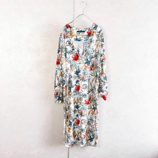 春服✨ZARA WOMAN 花柄　ボタニカル　チュニック　ワンピース　白　XS(その他)