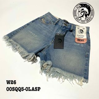 ディーゼル(DIESEL)の【新品】W26 ディーゼル ショートパンツ ダメージ 牛革ラベル ライトブルー(ショートパンツ)