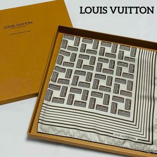 ルイヴィトン(LOUIS VUITTON)の極美品★Louis Vuitton★ ミニスカーフ トランク シルク グレージュ(バンダナ/スカーフ)