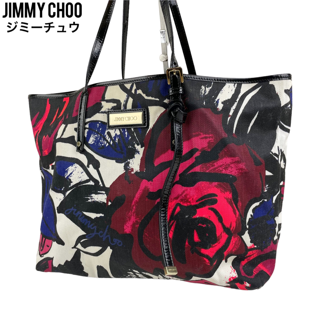 JIMMY CHOO(ジミーチュウ)の良品　JIMMY CHOO ジミーチュウ　トートバッグ　サシャ　花柄　エナメル レディースのバッグ(トートバッグ)の商品写真