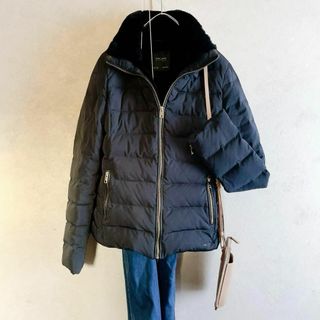 ZARA BASIC ボア　ダウンジャケット　フルジップ　Aライン　黒　S(ダウンジャケット)