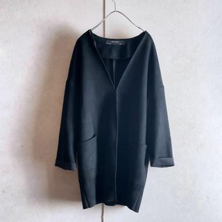 ZARA BASIC　ノーカラー　ジャケット　フォーマル　スエード　黒　Sサイズ(ノーカラージャケット)