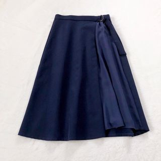 ユナイテッドアローズ(UNITED ARROWS)の美品♡ユナイテッドアローズ　スカート　ミモレ丈　シアー　異素材　フレア　ネイビー(ロングスカート)