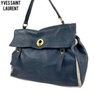 イヴサンローラン(Yves Saint Laurent)の✨良品　イヴサンローラン ハンドバッグ　ミューズトゥ　ネイビー　レザー　紺(ハンドバッグ)