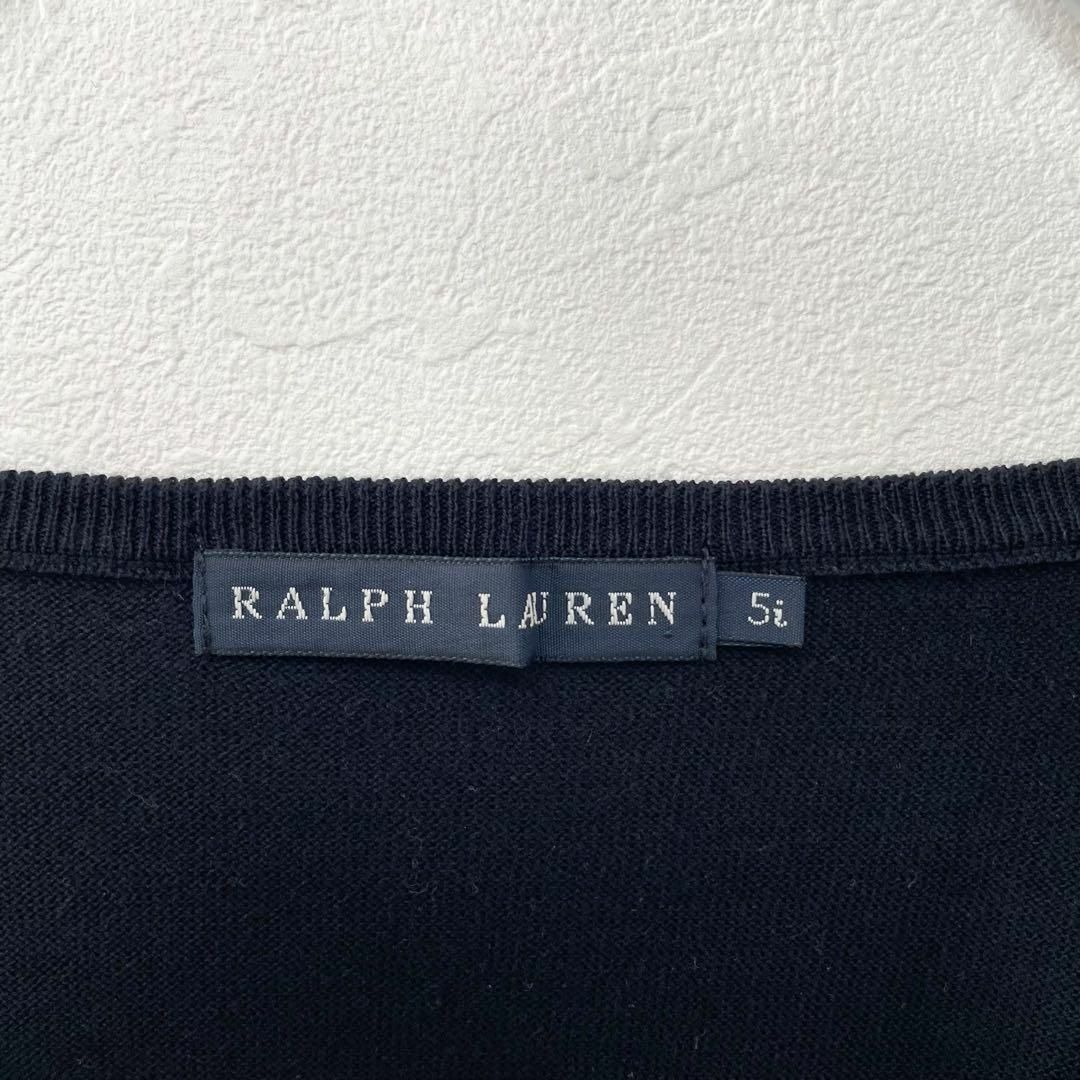 Ralph Lauren(ラルフローレン)の小さいサイズ　ラルフローレン　Vネック　薄手　コットン　ニットセーター　紺　5i レディースのトップス(ニット/セーター)の商品写真