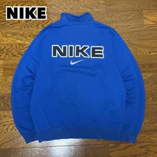 ナイキ(NIKE)の90s NIKE ナイキ ハーフジップスウェット トレーナー 刺繍ロゴ ブルー(スウェット)