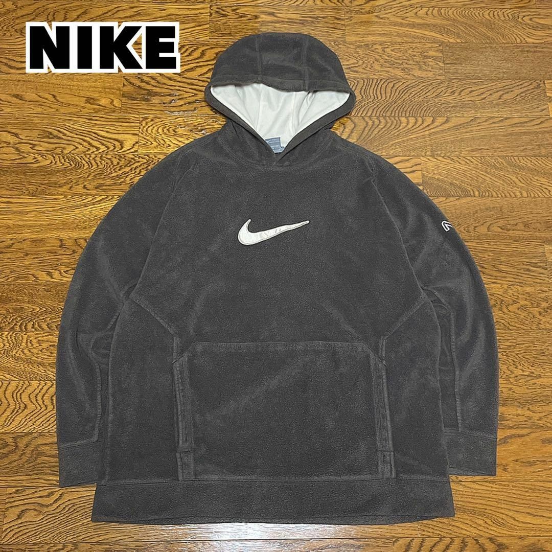 NIKE(ナイキ)の00s NIKE ナイキ フリースパーカー ブラウン 刺繍ロゴ スウッシュ メンズのトップス(パーカー)の商品写真