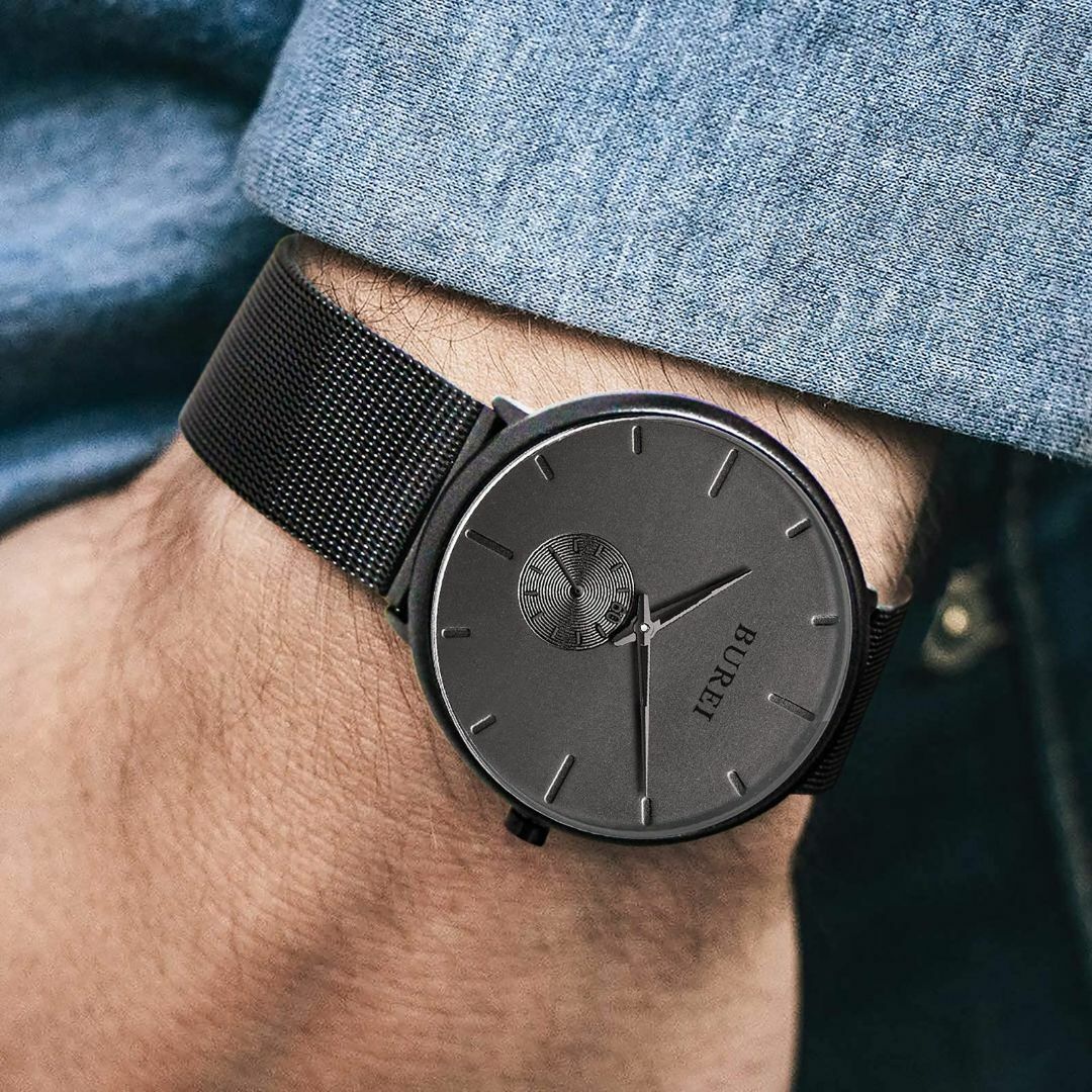 色:黒-グレー針BUREI腕時計 メンズ 黒 シンプル おしゃれ 人気 とけ メンズの時計(その他)の商品写真