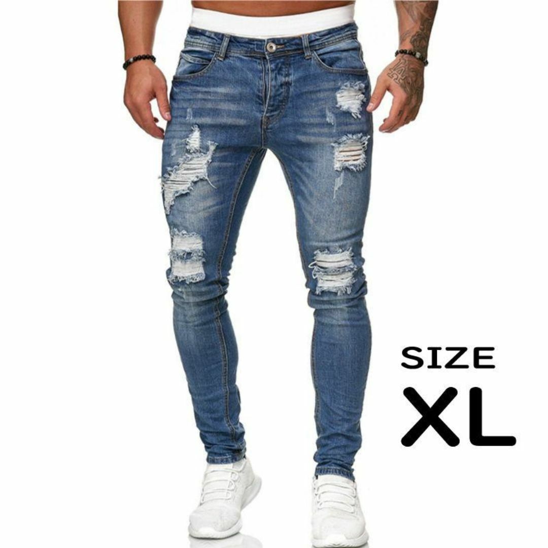 高見えインポートオシャレ！ハードダメージスキニーデニムXL大きいサイズ ジーンズ メンズのパンツ(デニム/ジーンズ)の商品写真