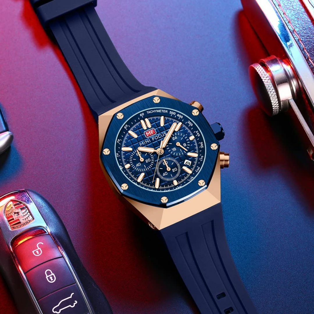 【色: ブルーゴールド】腕時計メンズ時計メンズストップウォッチ機能付き日付防水頑 メンズの時計(その他)の商品写真
