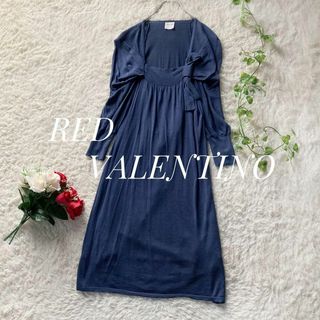 レッドヴァレンティノ(RED VALENTINO)の洗える！レッドヴァレンティノ　シルクコットンニットドレス　ワンピース　リボン　青(ひざ丈ワンピース)