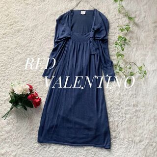 RED VALENTINO - 洗える！レッドヴァレンティノ　シルクコットンニットドレス　ワンピース　リボン　青