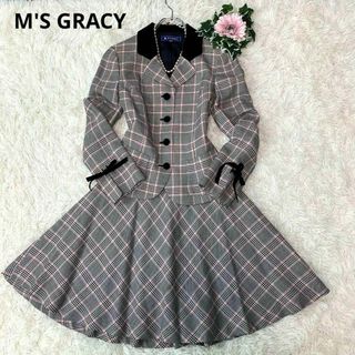 M'S GRACY - B104.エムズグレイシー：M スーツ セットアップ チェック ベロア リボン