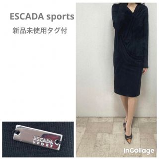 エスカーダ(ESCADA)の新品未使用タグ付エスカーダ スポーツロゴプレート付ドレープカットソーワンピース(ひざ丈ワンピース)