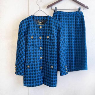 leilian - 美品✨レリアン　高級　鮮やか　千鳥柄　ジャケット　スカート　セット　青　7号