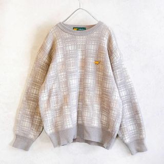 Golden Bear - ゴールデンベア デザインニット セーター　グレー系　刺繍 ロゴ　 ゆるダボ　M