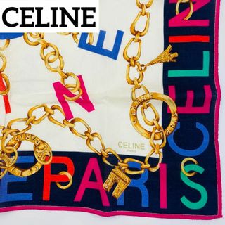 美品 ★CELINE★ ハンカチ 大判 チェーン アルファベット ネイビー