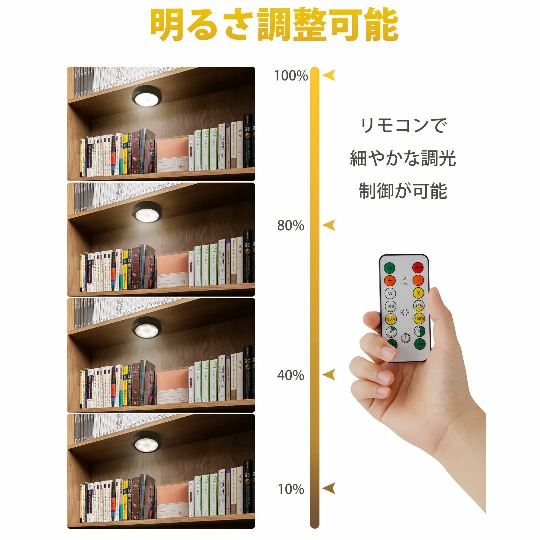 【色: ブラック-電池別売】LEDライト 4個セット 電池式 キッチンライト H インテリア/住まい/日用品のライト/照明/LED(その他)の商品写真