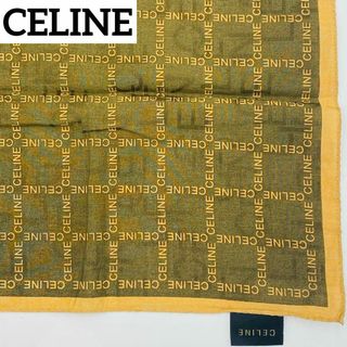 セリーヌ(celine)の美品 ★CELINE★ ハンカチ 大判 ロゴ チェック モスグリーン ベージュ(ハンカチ)