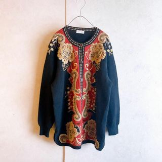 ヴィンテージ　LORENTDA 高級　豪華な刺繍　ウール　カーディガン　F(カーディガン)