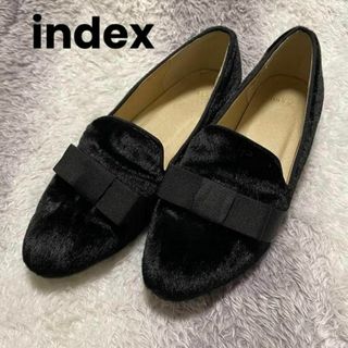 インデックス(INDEX)のs36p index パンプス ファー 黒 リボンアクセント シンプル(ハイヒール/パンプス)