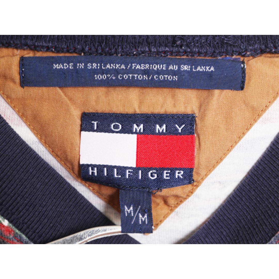 90s トミーフィルフィガー 総柄 長袖 Tシャツ メンズ M 古着 90年代 オールド TOMMY HILFIGER ロンT ボーダー ロングスリーブ クルーネック メンズのトップス(Tシャツ/カットソー(七分/長袖))の商品写真