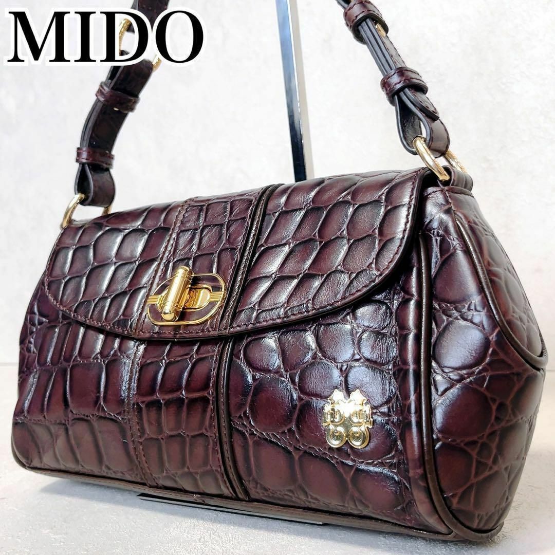 MIDO(ミドー)の【高級】MIDO ミドー　クロコ型押し　ワンショルダー　ハンドバッグ　レザー　茶 レディースのバッグ(ハンドバッグ)の商品写真