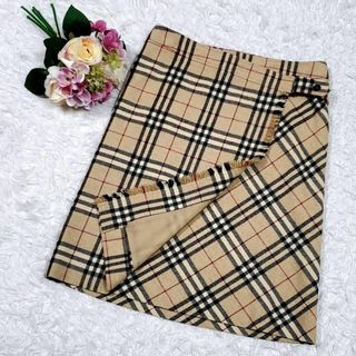 バーバリー(BURBERRY)の極美品 XL バーバリー カシミヤ ウール 巻きスカート ベージュ 大きいサイズ(ひざ丈スカート)