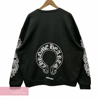 クロムハーツ(Chrome Hearts)のCHROME HEARTS Horseshoe Crewneck Sweatshirt クロムハーツ ホースシュークルーネックスウェットシャツ トレーナー  袖フローラルクロスプリント ブラック サイズL【240409】【中古-A】【me04】(スウェット)