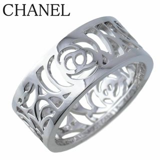 シャネル(CHANEL)のシャネル カメリア リング ミディアム #54 750WG 幅8.4mm 箱 保証書(2010年) 新品仕上げ済 CHANEL【16245】(リング(指輪))