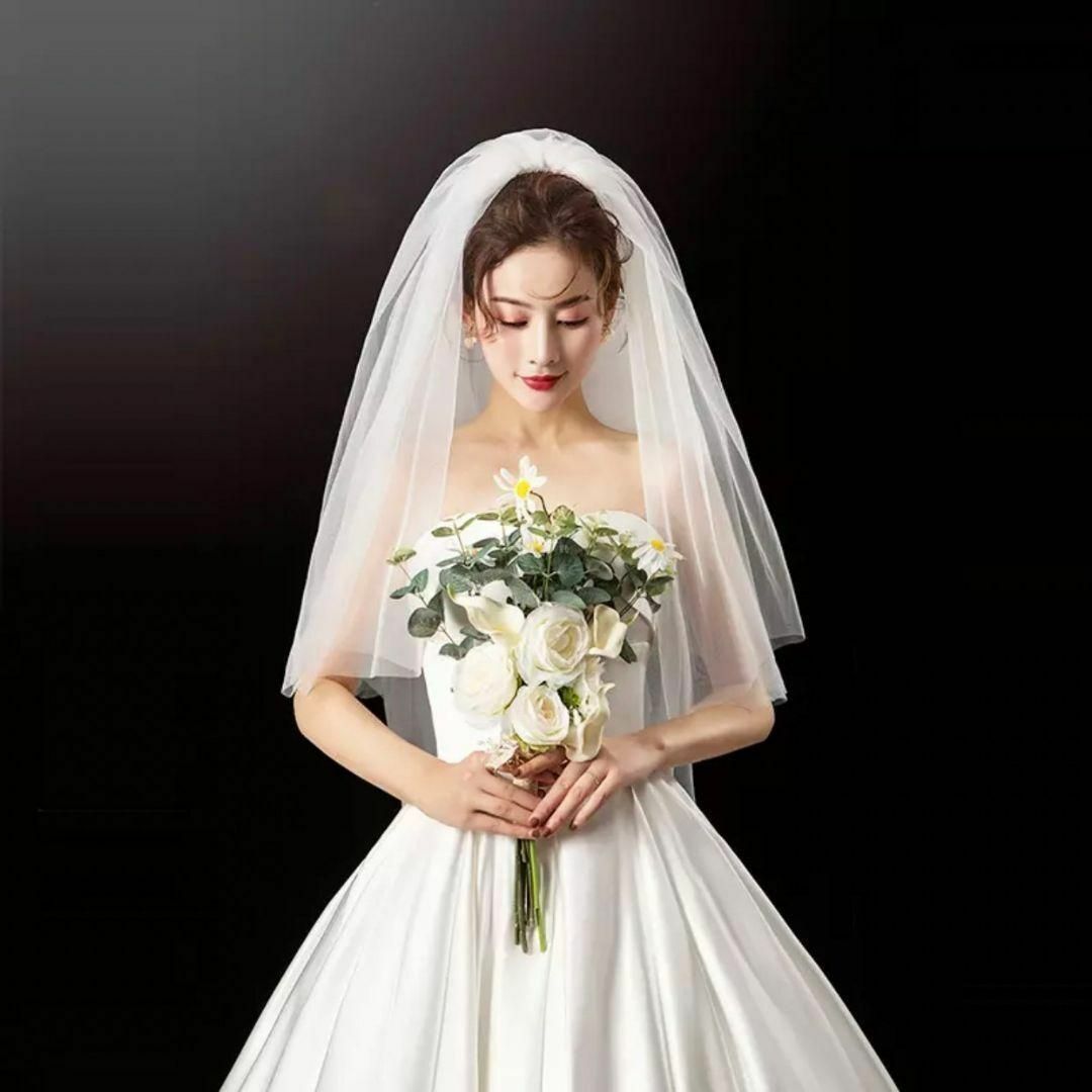 17　白 ウェディングベール ショートベール 無地 ベールダウン シンプル結婚式 レディースのフォーマル/ドレス(その他ドレス)の商品写真