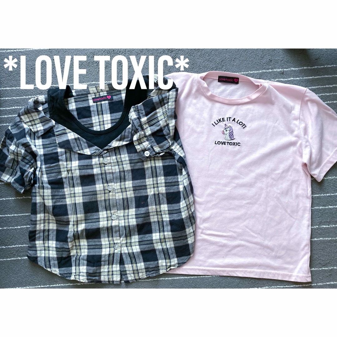 lovetoxic(ラブトキシック)のラブトキ　トップス2点セット　まとめ売り重ね着風半袖Tシャツチェック140150 キッズ/ベビー/マタニティのキッズ服女の子用(90cm~)(Tシャツ/カットソー)の商品写真