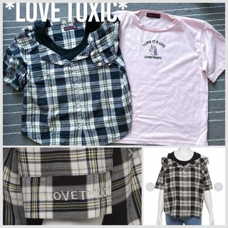 ラブトキシック(lovetoxic)のラブトキ　トップス2点セット　まとめ売り重ね着風半袖Tシャツチェック140150(Tシャツ/カットソー)