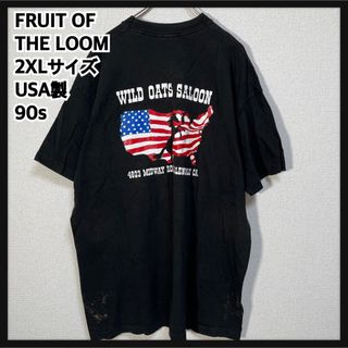 フルーツオブザルーム(FRUIT OF THE LOOM)のフルーツオブザルーム】USA製90ｓ　半袖Tシャツ アニマル　ウマ黒ビンテージＧ(Tシャツ/カットソー(半袖/袖なし))