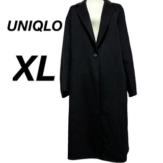 ユニクロ(UNIQLO)のユニクロ UNIQLO コート サイドスリット 黒 ブラック 毛混 ひとつボタン(ロングコート)