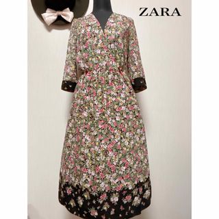 ザラ(ZARA)の【SALE】ZARA●花柄カシュクールワンピース●XS●ザラ●美品(ロングワンピース/マキシワンピース)