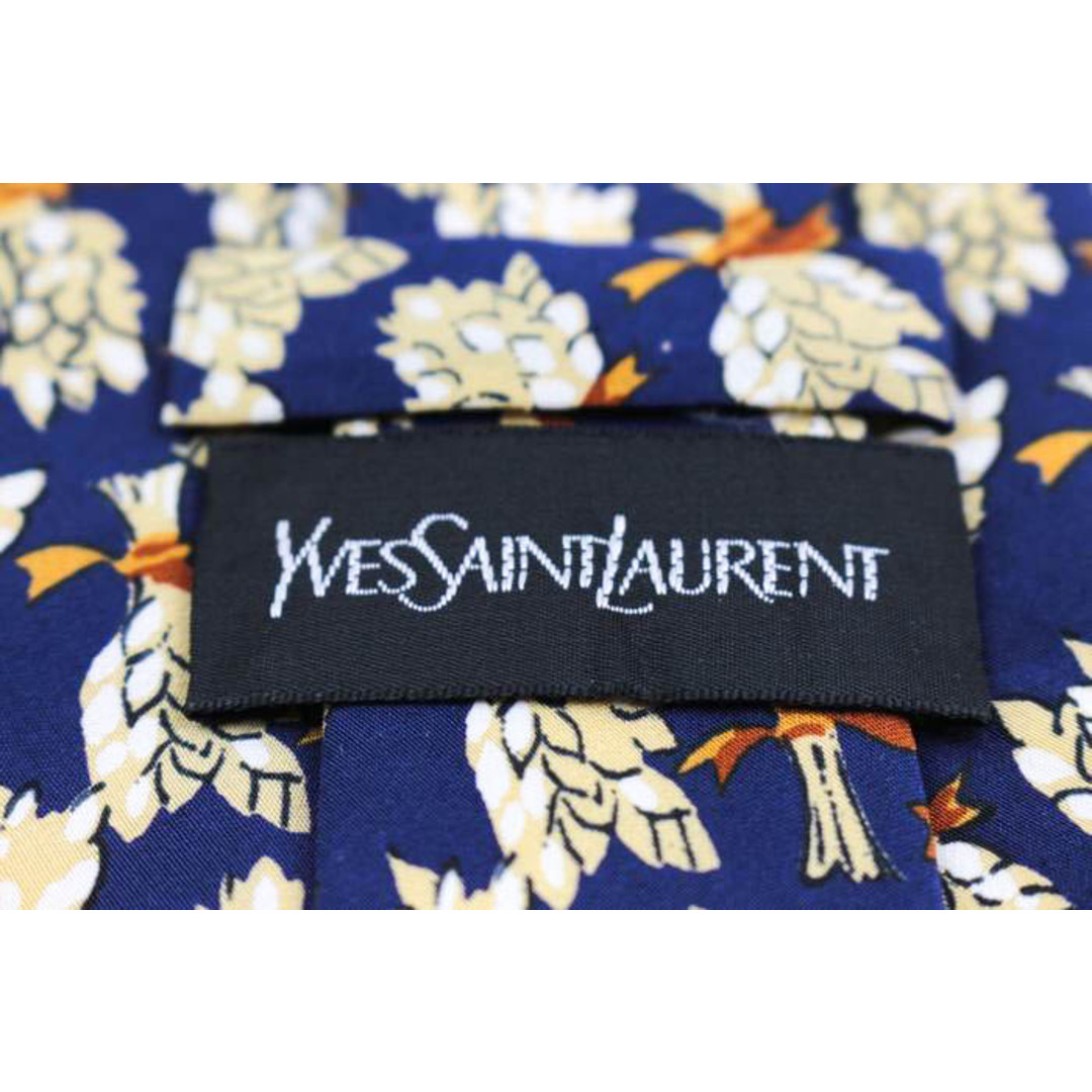 Saint Laurent(サンローラン)のイヴ・サンローラン ブランド ネクタイ YSL 総柄 花束 リーフ柄 シルク イタリア製 メンズ ネイビー YVES SAINT LAURENT メンズのファッション小物(ネクタイ)の商品写真