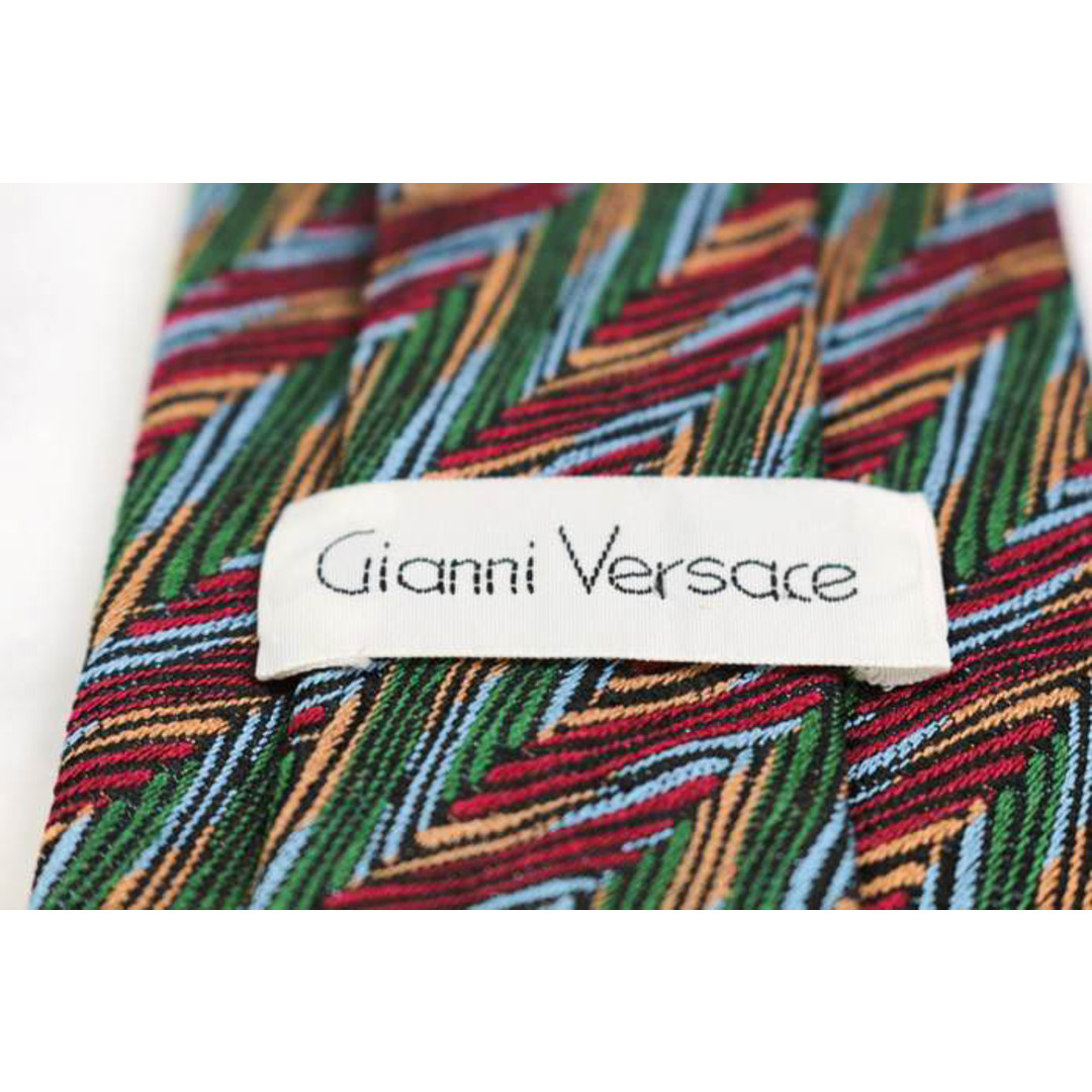 Gianni Versace(ジャンニヴェルサーチ)のジャンニ・ヴェルサーチ ブランド ネクタイ ストライプ柄 ヘリンボーン柄 シルク 日本製 メンズ グリーン Gianni Versace メンズのファッション小物(ネクタイ)の商品写真