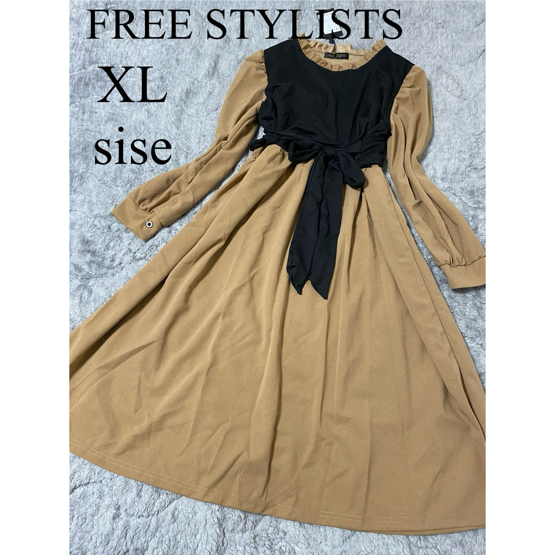 Laveange(ラビアンジェ)の【未使用タグ付き】FREE STYLISTS 膝丈ワンピース　XL 大きいサイズ レディースのワンピース(ひざ丈ワンピース)の商品写真