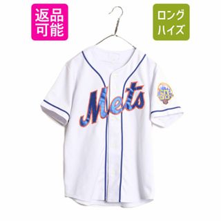 MLB オフィシャル メッツ ベースボール シャツ メンズ S 程/ 古着 ユニフォーム ゲームシャツ メジャーリーグ 半袖シャツ 大リーグ 野球 白(ウェア)