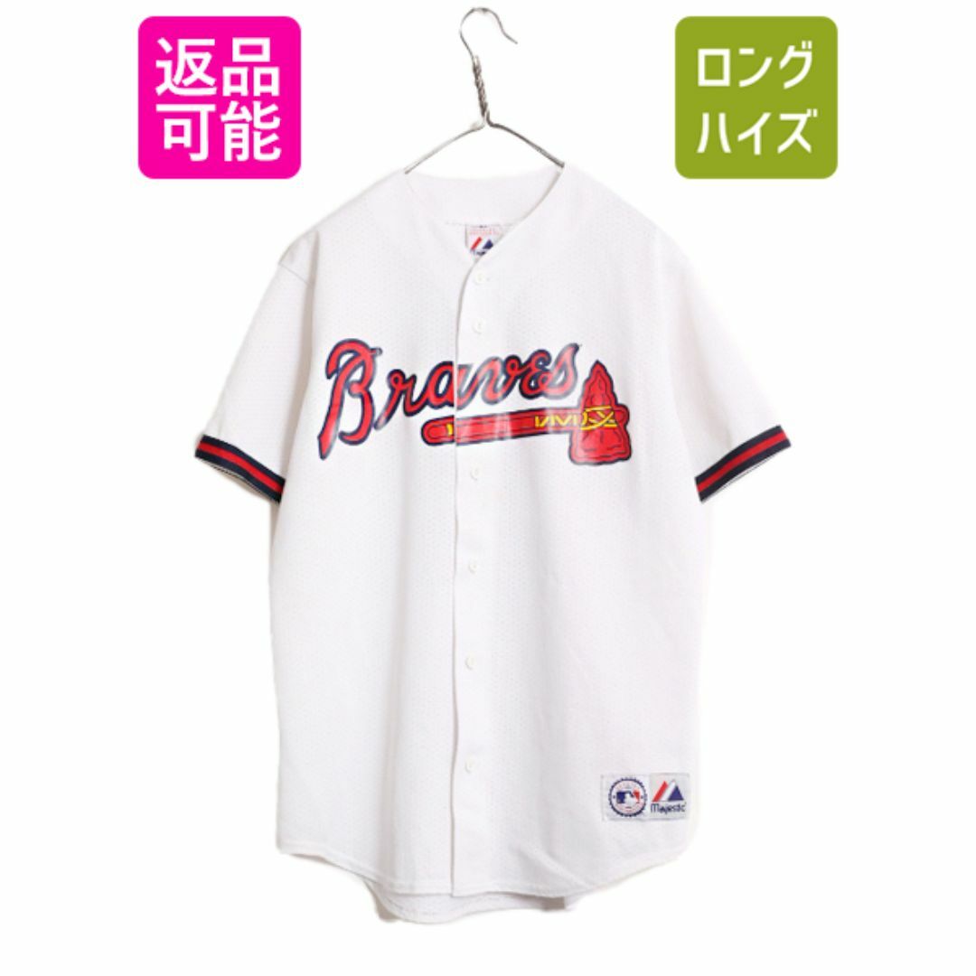 MLB オフィシャル Majestic ブレーブス ベースボール シャツ メンズ L 程 古着 ユニフォーム メジャーリーグ ゲームシャツ 半袖シャツ 野球 スポーツ/アウトドアの野球(ウェア)の商品写真