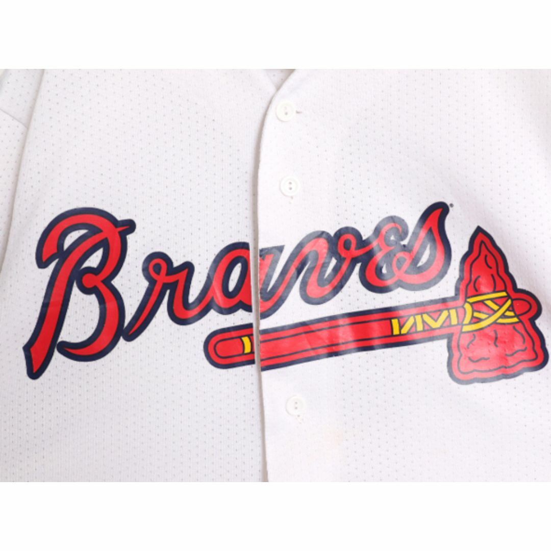 MLB オフィシャル Majestic ブレーブス ベースボール シャツ メンズ L 程 古着 ユニフォーム メジャーリーグ ゲームシャツ 半袖シャツ 野球 スポーツ/アウトドアの野球(ウェア)の商品写真