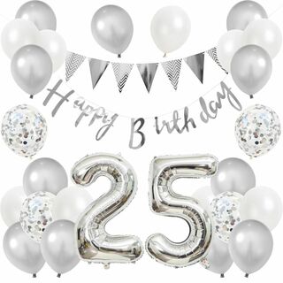 【色: シルバー25】誕生日 バルーン 風船セット 飾り付け 25歳 happy(その他)