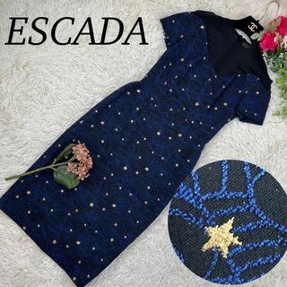 エスカーダ(ESCADA)のESCADA エスカーダ レディース XSサイズ ワンピース 半袖 タイト 美品(ひざ丈ワンピース)