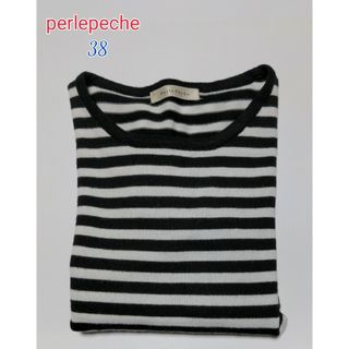 ペルルペッシュ(Perle Peche)のperlepeche　ニットセーター  サイズ38  ボーダー  used(ニット/セーター)