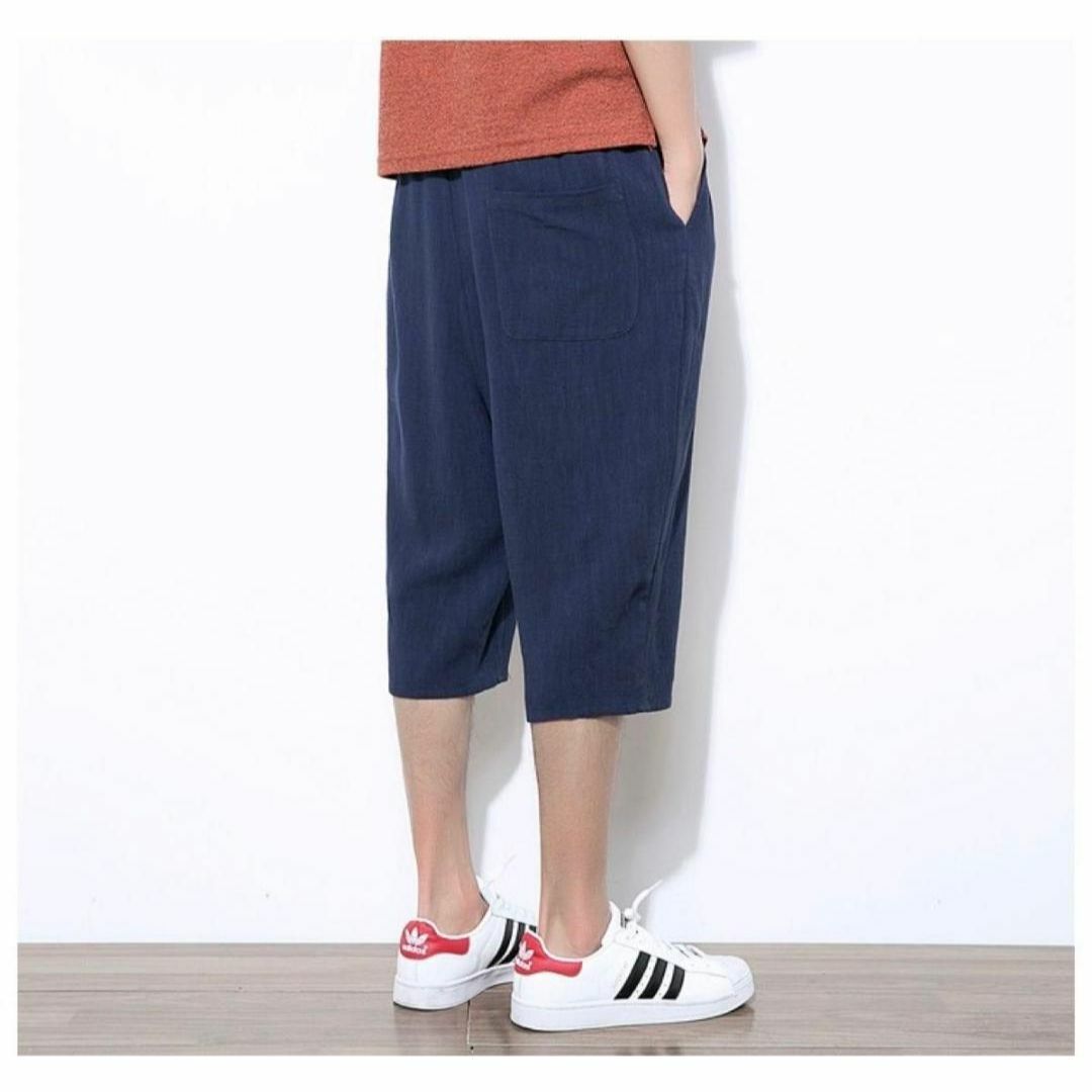 3XL 紺　サルエルパンツ メンズ ハーフパンツ　短パン　麻 七分丈　無地　韓国 メンズのパンツ(サルエルパンツ)の商品写真